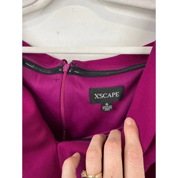 XSCAPE Ruffle High Low Dress Women 6 Off Shoulder Cocktail Wedding Guest MAGENTA - Picture 3 of 10